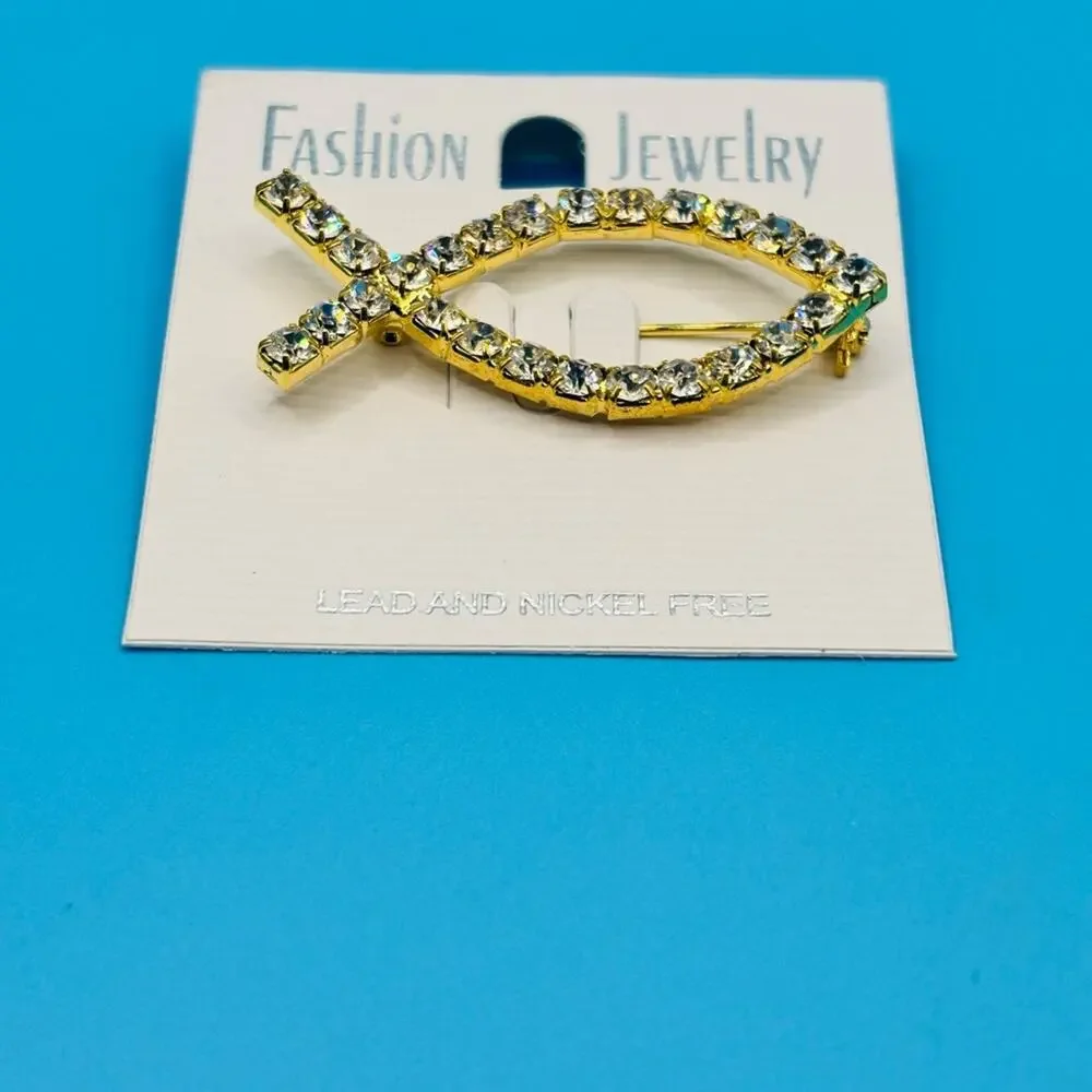 Gold Rhinestone Ichthys Fish Symbol‎